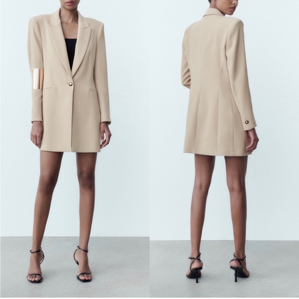 ZARA SINGLE BUTTON LONG BLAZER JACKET- SAND. NEW W TAGS